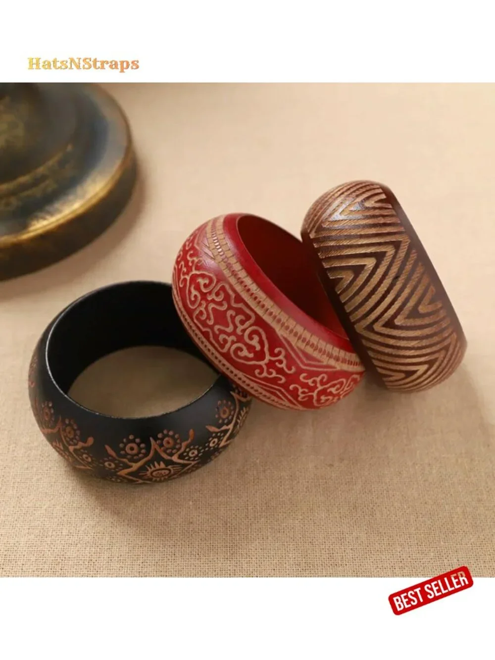 Handcrafted Wooden Bangle Bracelet for Women, Wide Cuff Ethnic Boho Jewelry,